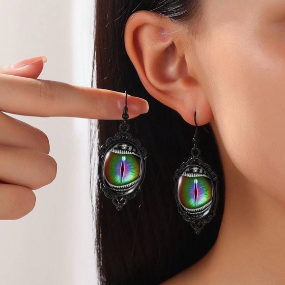 Any 3/$25! Black Dragon Eye Drop Earrings - Picture 3 of 6